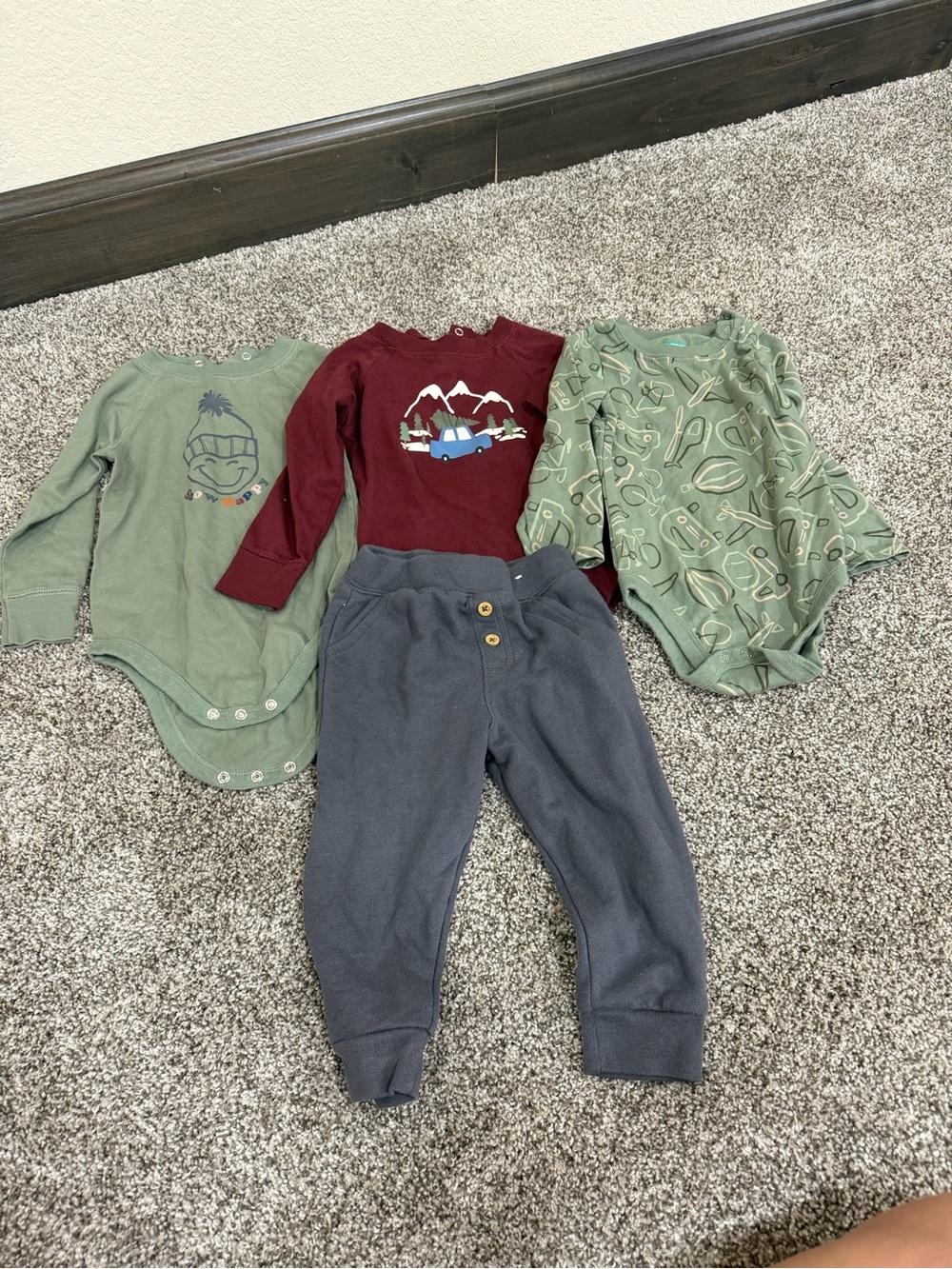 Toddler Neutral Bodysuits & Pants Set - Green, Burgundy, Gray